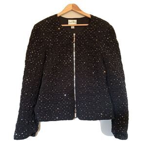 Joseph Ribkoff Womens Jacket Zip Up Quilted Black/Silver Sparkle Sz. 12